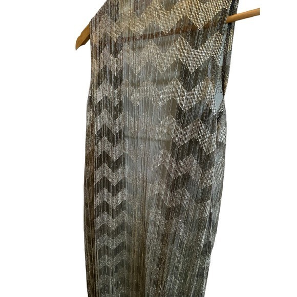 Swim Cover Up Women Small Gold Metallic Chevron Duster Side Slits - Picture 7 of 10